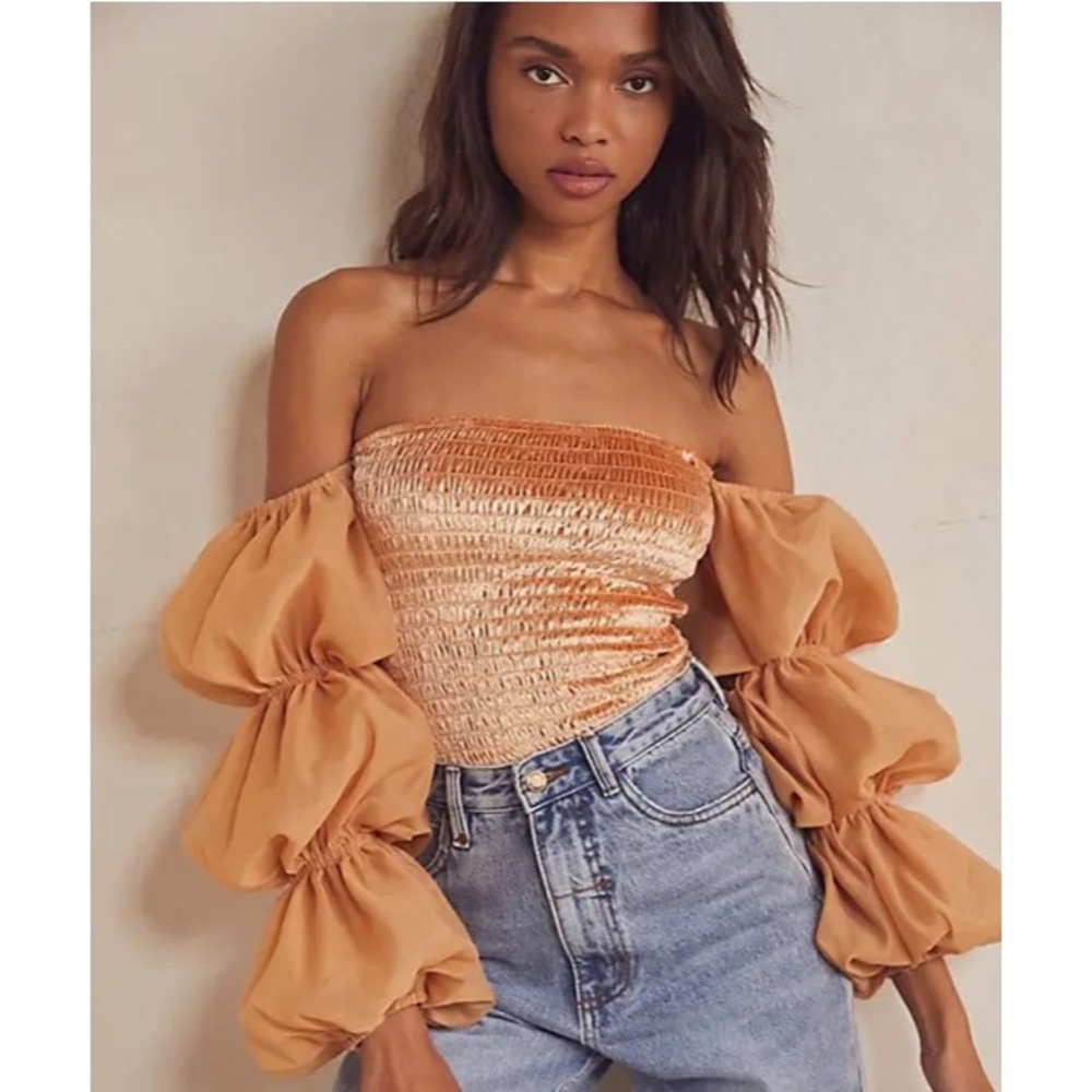 Free People New w/o Tags Girls Just Wanna Bodysuit in Gold, Size Large